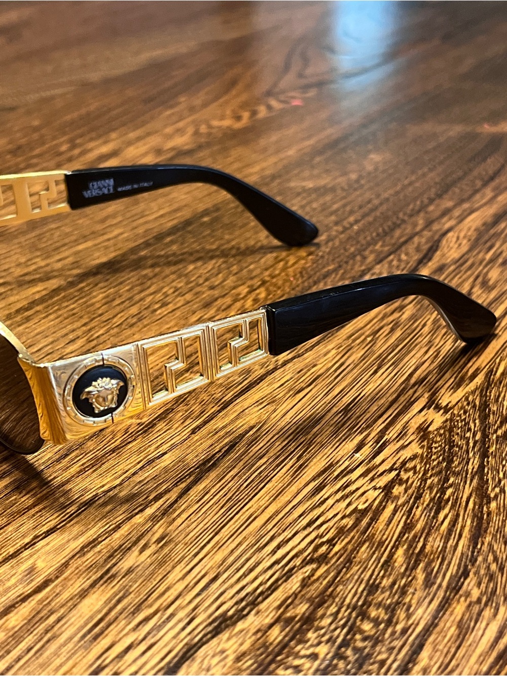 Gianni Versace Gold and Black Medusa Baroque Temple Sunglasses